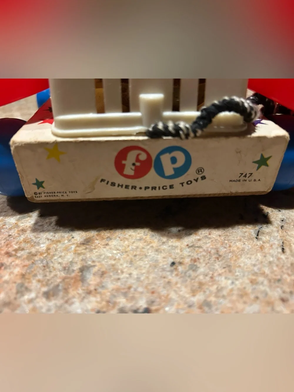 Fisher-Price #747 Wooden Rotary Chatter Pull-Along Phone Toy Vintage Eyes Move!